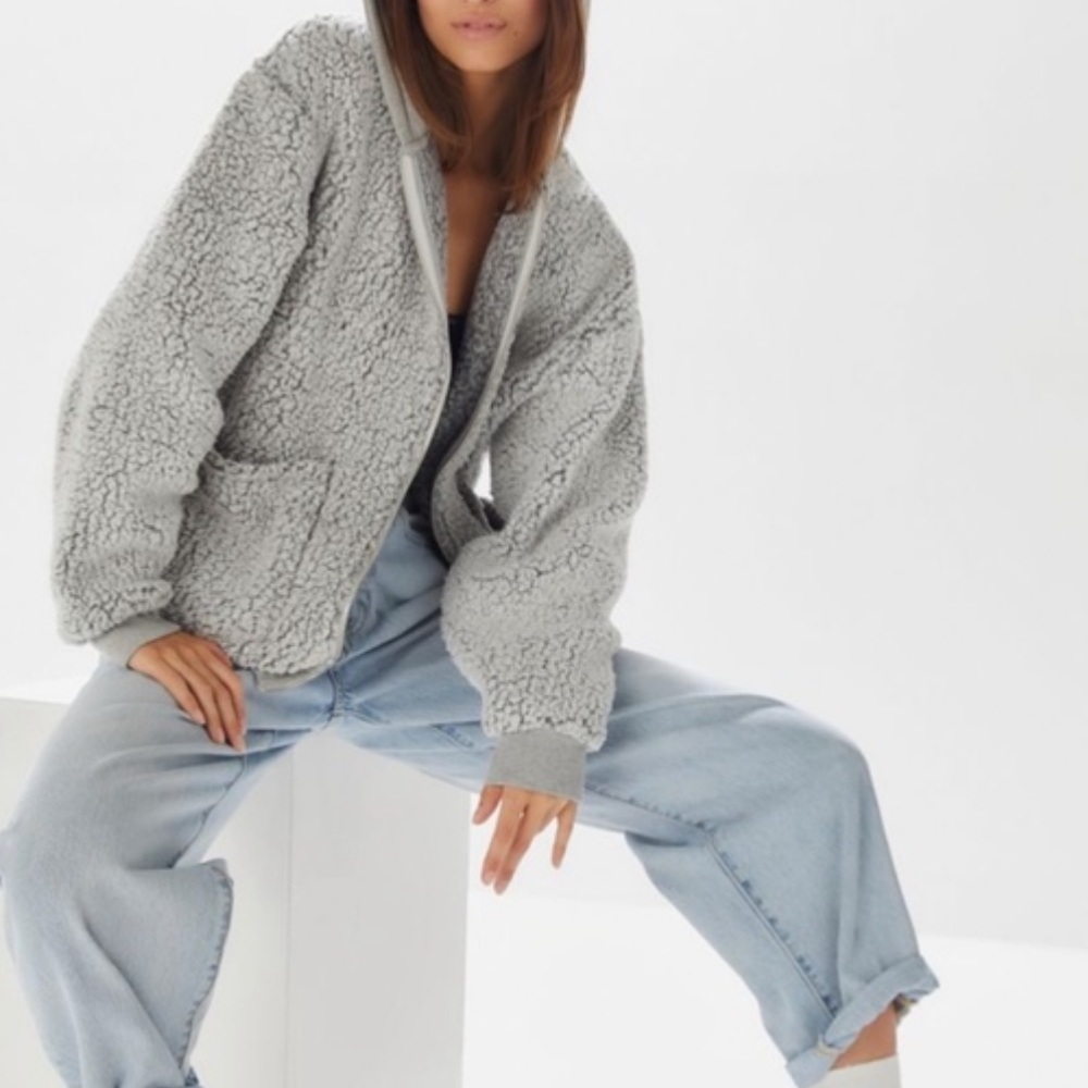 Urban Outfitters Brea Fleece Hooded Zip Up Jacket